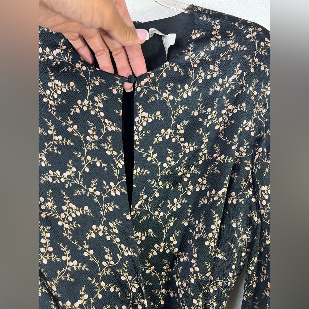 Jonathan Simkhai Hammered Silk Keyhole Tie-Front Asymmetrical Floral Dress Sz 1 - Picture 6 of 14
